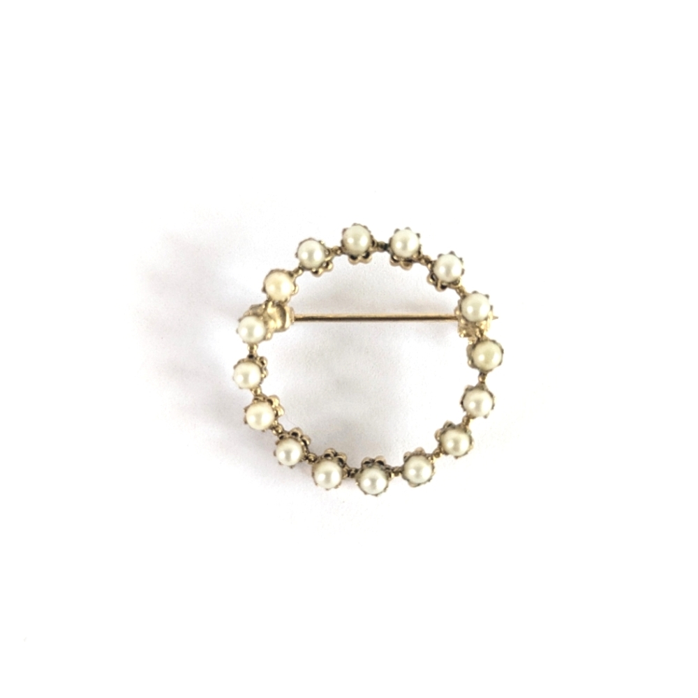 🟣Vintage Gold and Pearl Circle Brooch